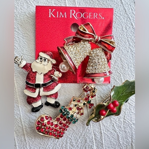 unbranded Jewelry - Christmas Pin Brooch Lot Of 8 Santa Stocking Holly Angel Bells Pins 0661 P